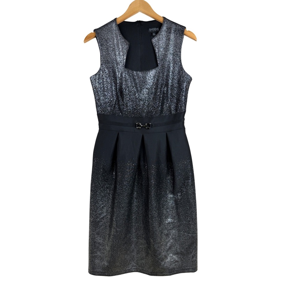 NWT Enfocus Studio Womens Sleeveless Fit & Flare Dress 8 Metallic Black Silver